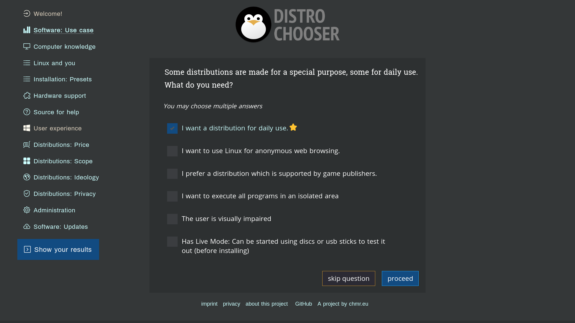 Distrochooser Question No1