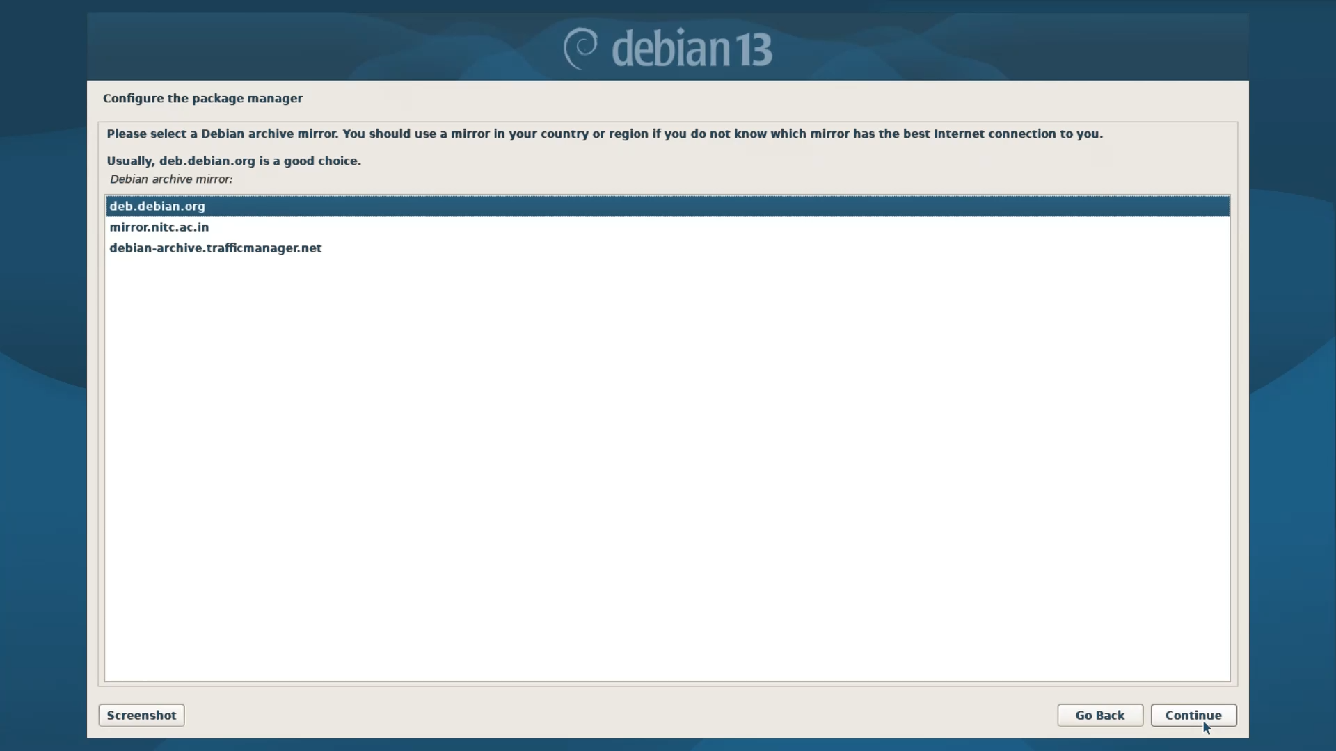 Debian Installer Menu - Debian Archive Mirror
