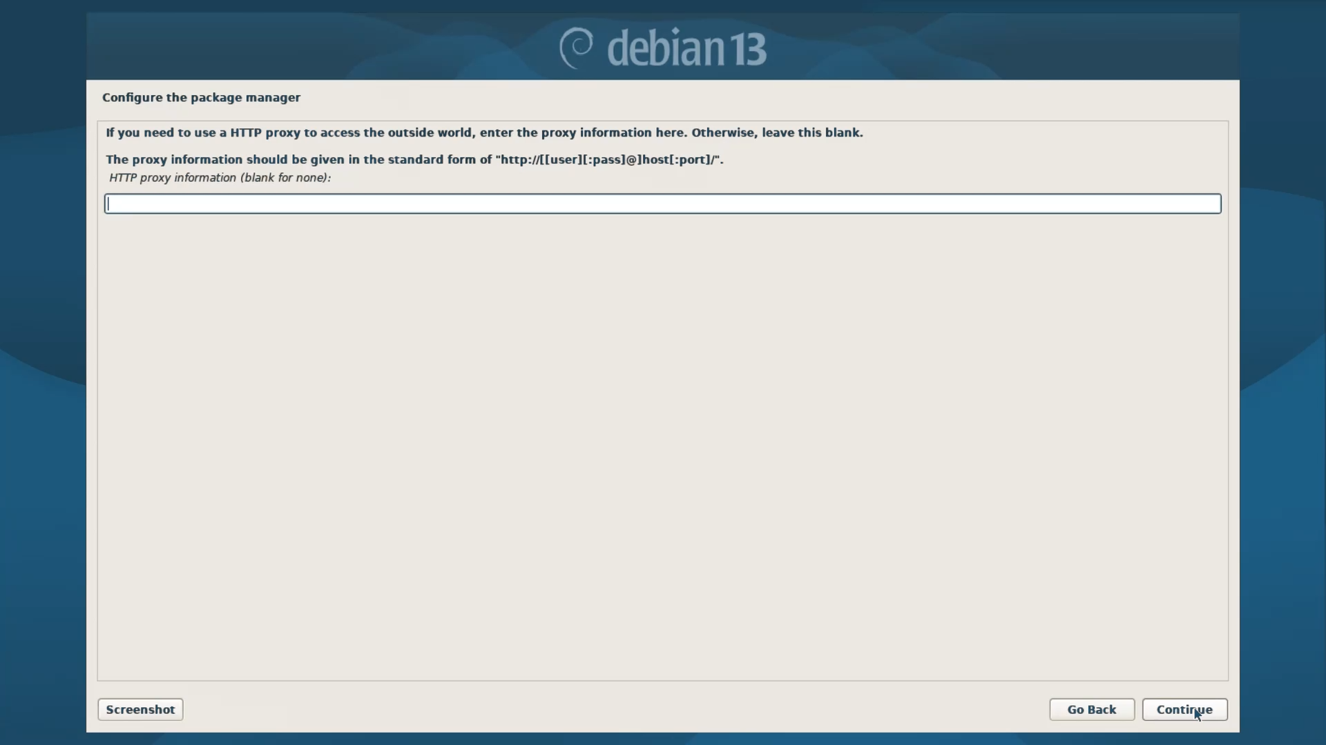 Debian Installer Menu - Proxy Setting