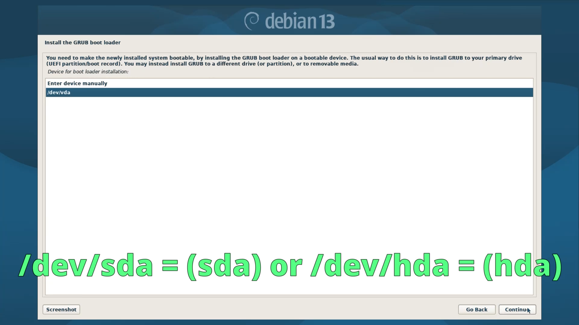 Debian Installer Menu - GRUB Installation