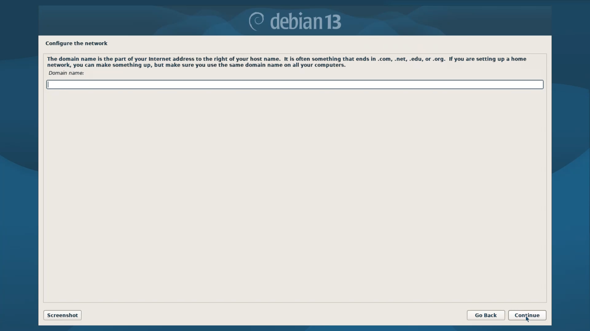 Debian Installer Menu - Domain Name Configuration