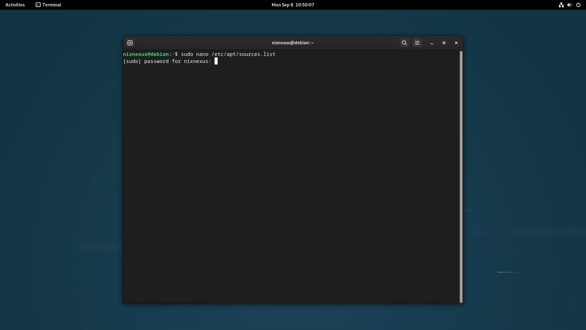 Upgrade from Debian 12 to Debian 13 - Open the Debian sources.list file