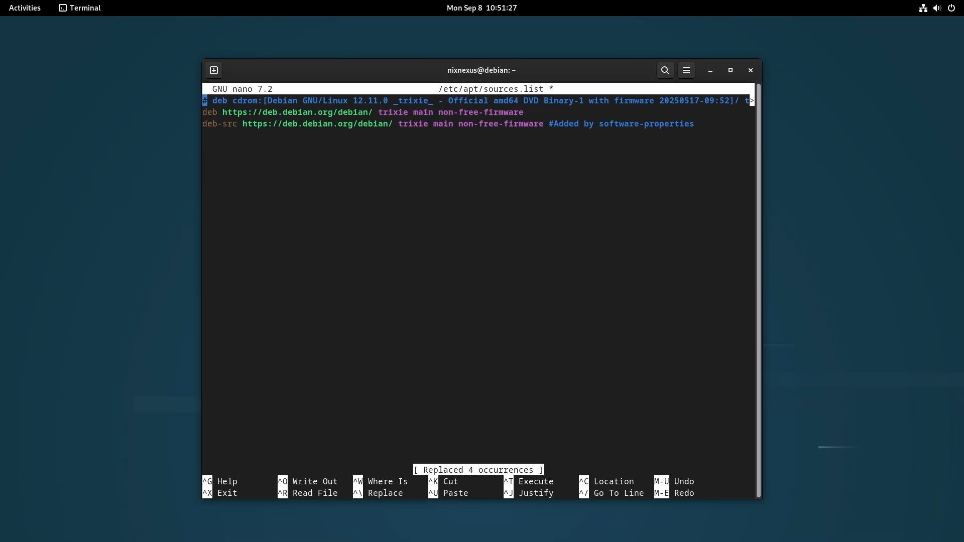 Upgrade from Debian 12 to Debian 13 - Editing the Debian sources.list file-4