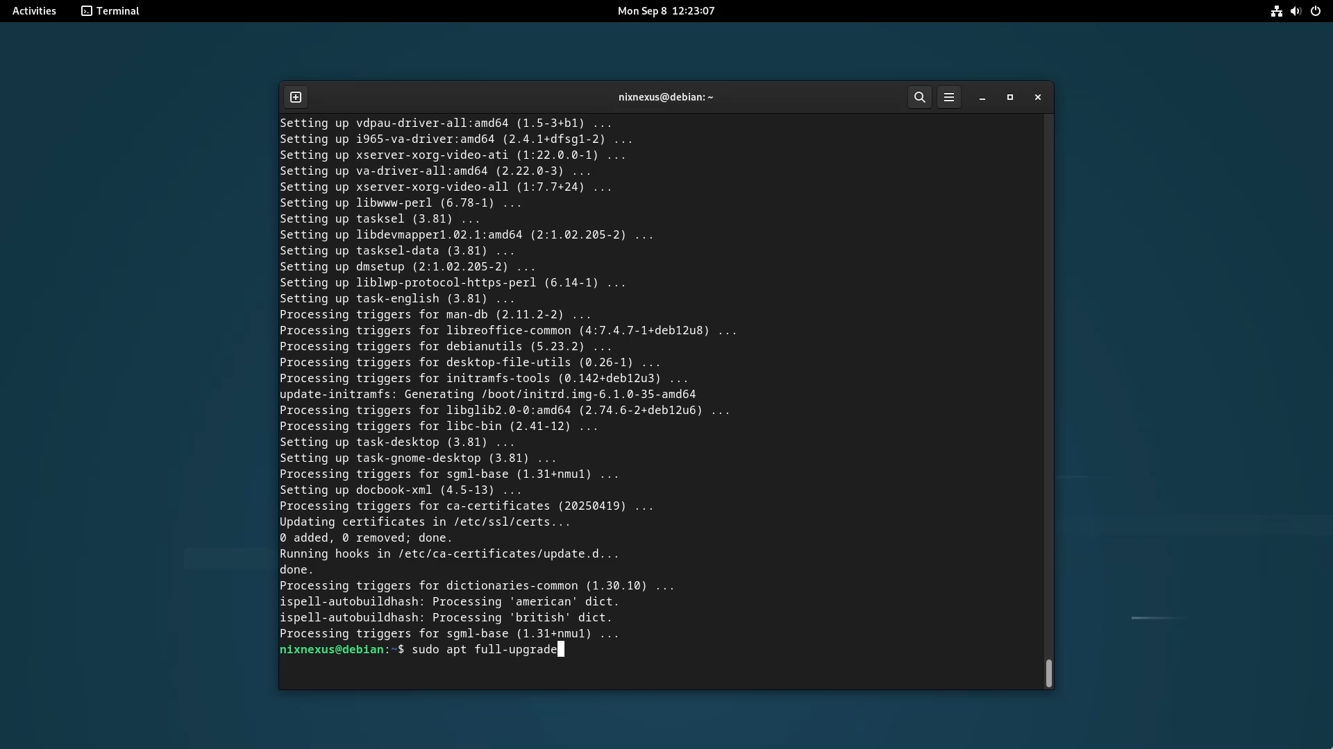 Upgrade from Debian 12 to Debian 13 - sudo apt full-upgrade