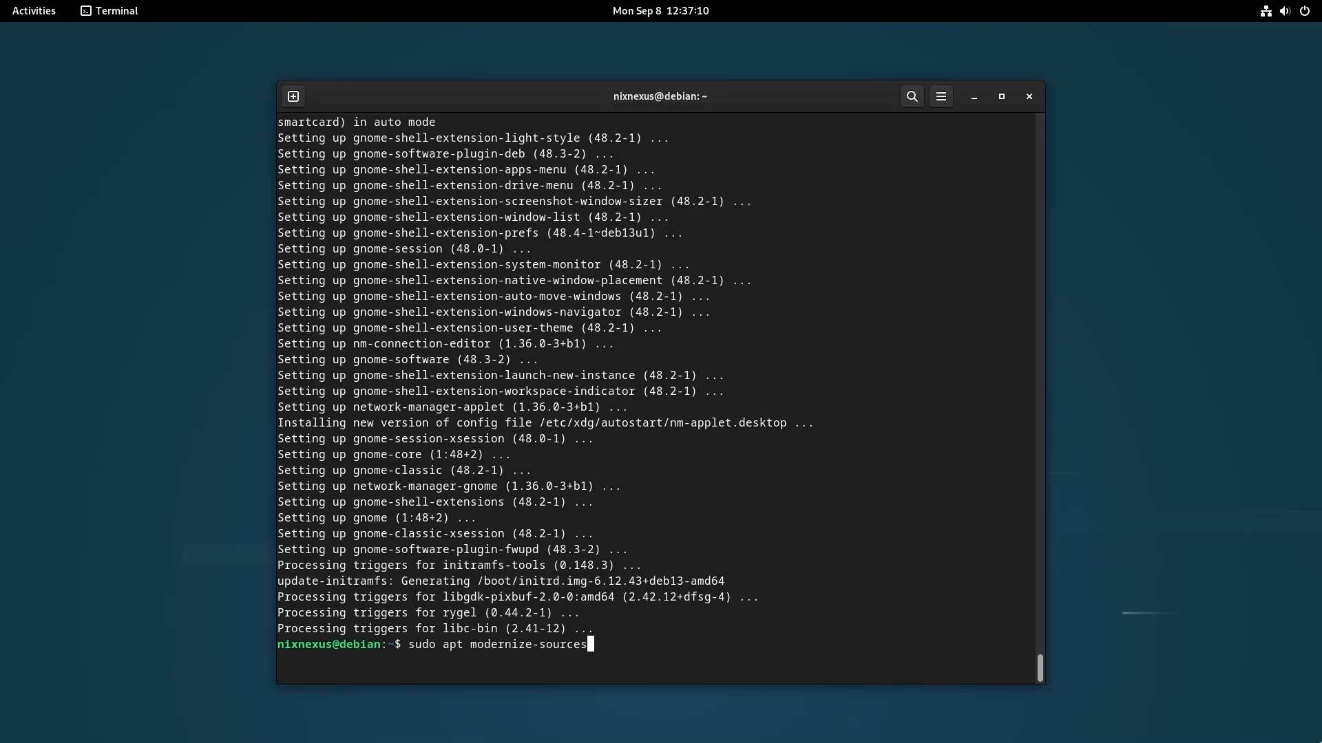 Upgrade from Debian 12 to Debian 13 - sudo apt modernize-sources