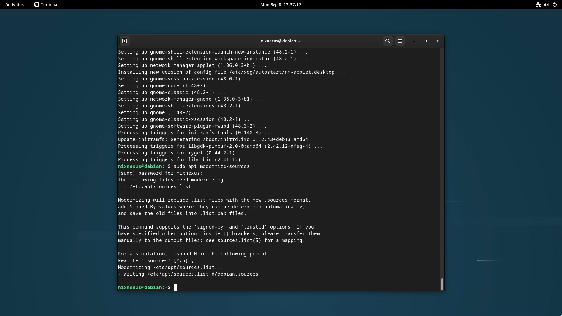 Upgrade from Debian 12 to Debian 13 - Sources Modernized
