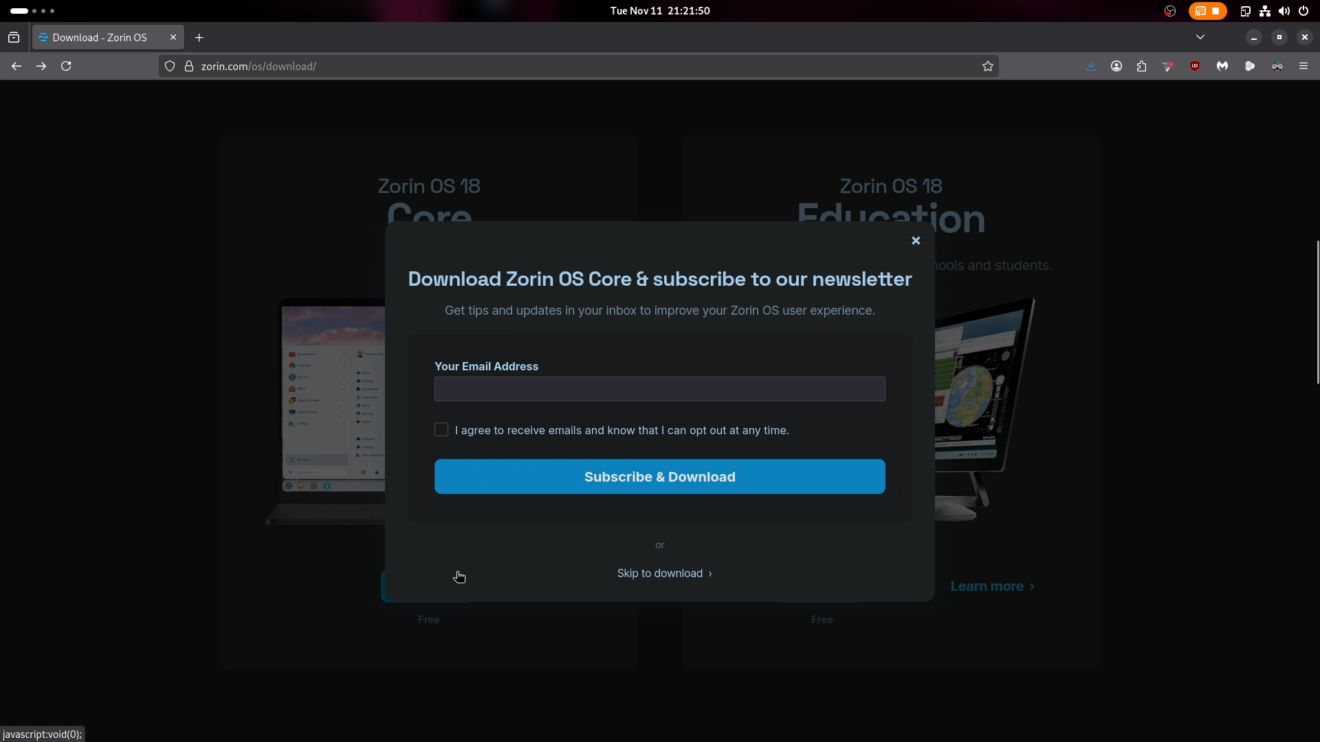 Zorin OS 18 Dowload - Newsletter Popup