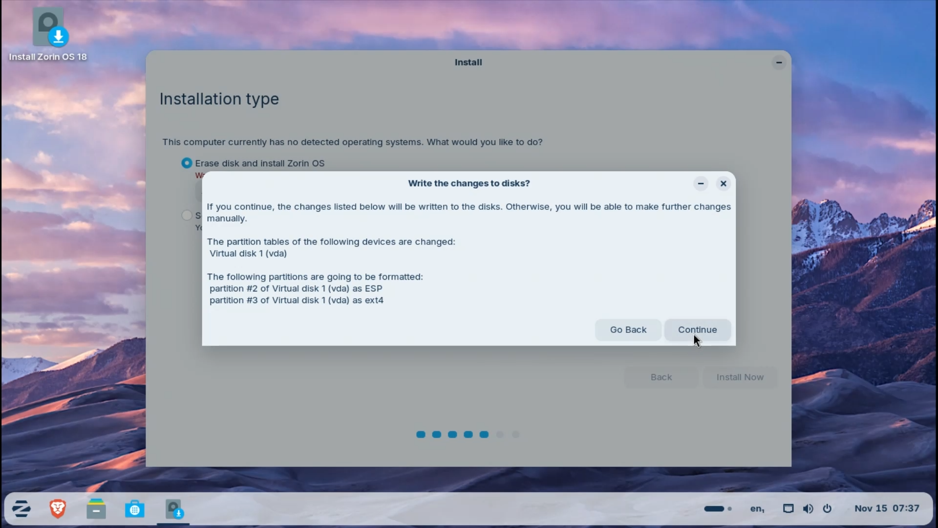 Zorin OS installation Step 4.6 - Automatic Partitions