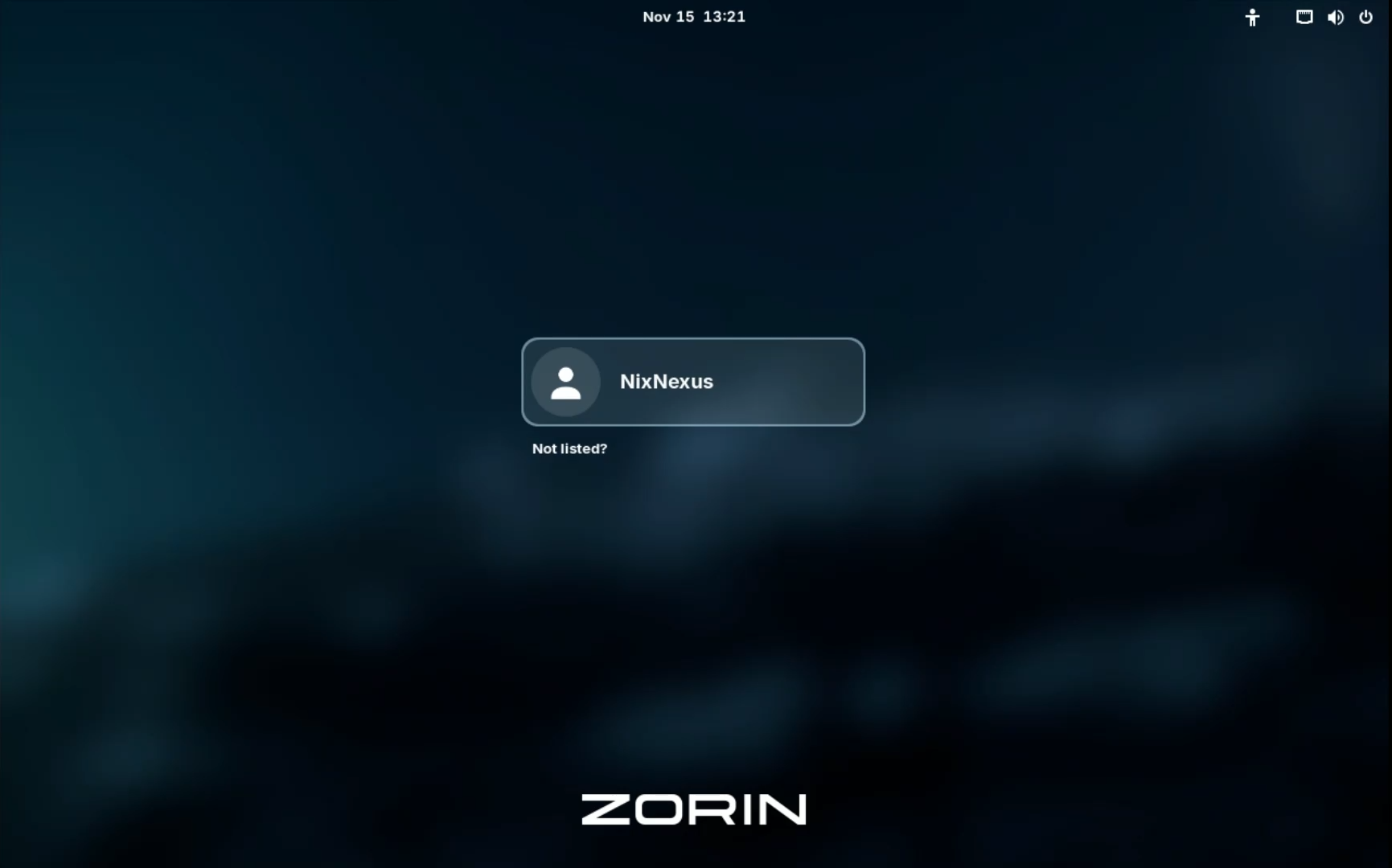 Zorin OS First Boot GDM login screen