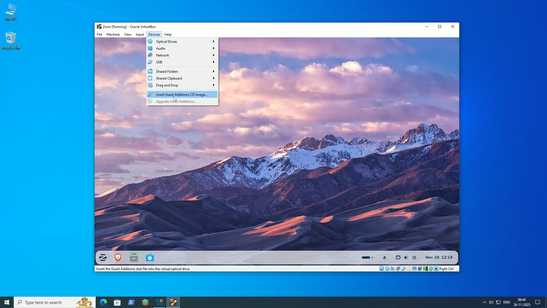 Zorin OS Guest Additions Install in VirtualBox1