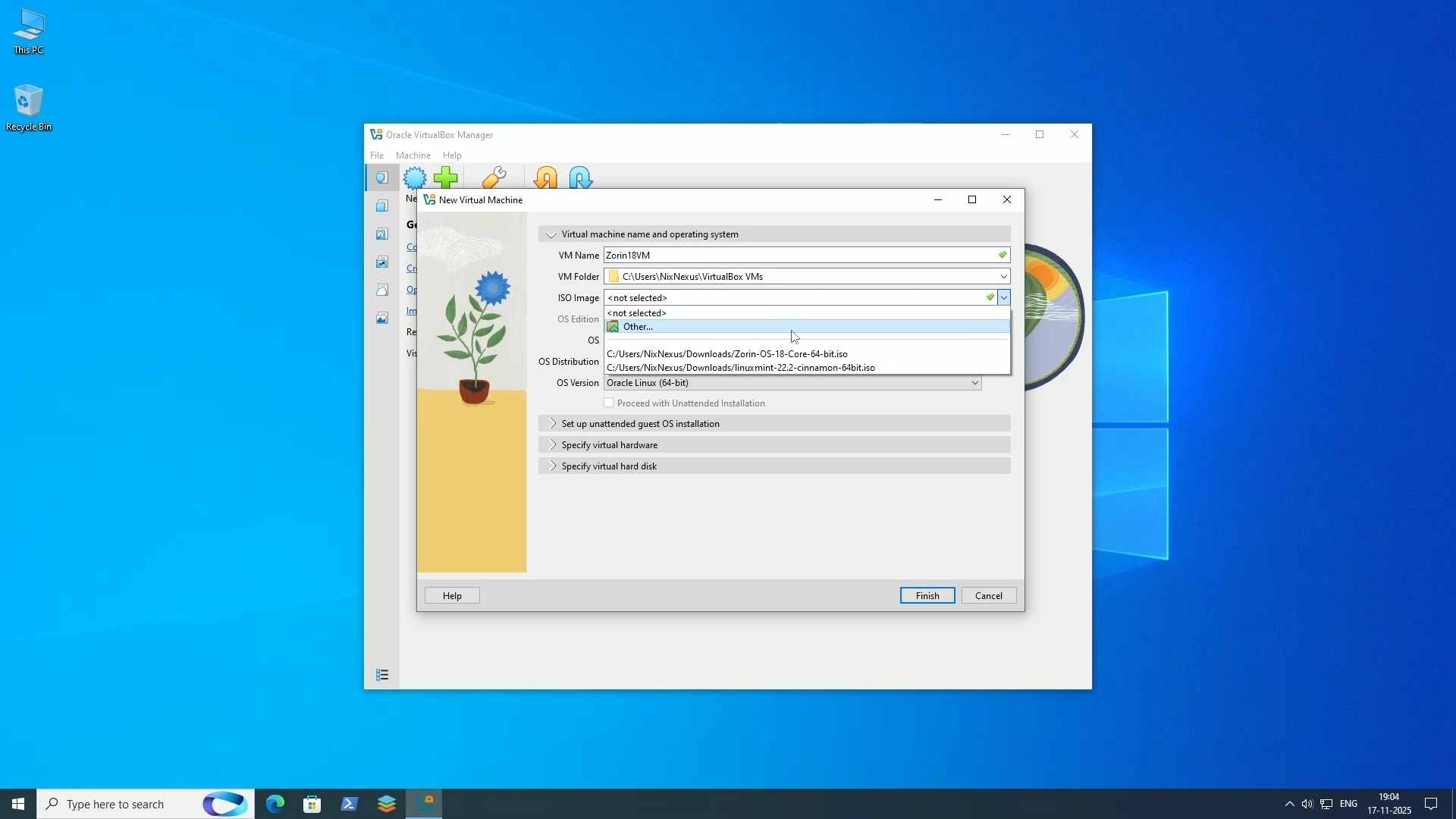 VirtualBox Setup: VM Name & OS