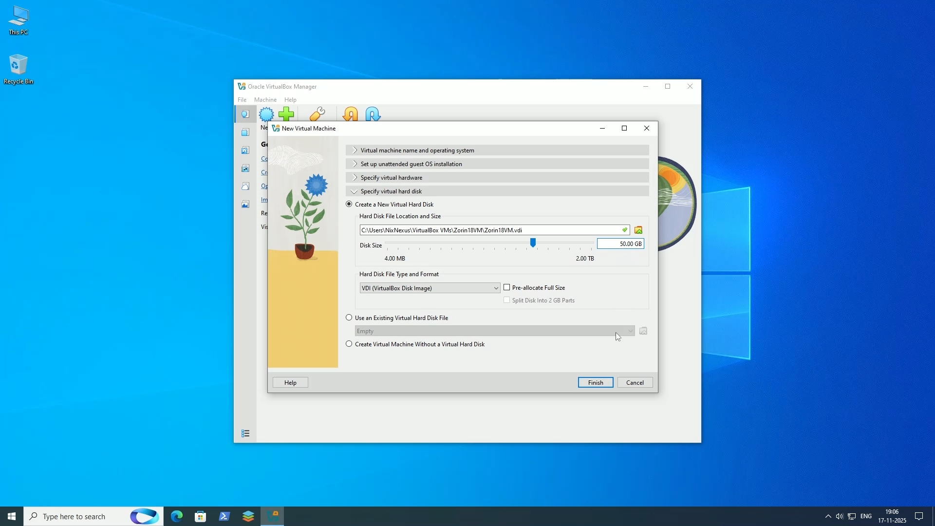 VirtualBox Setup: Virtual Harddisk