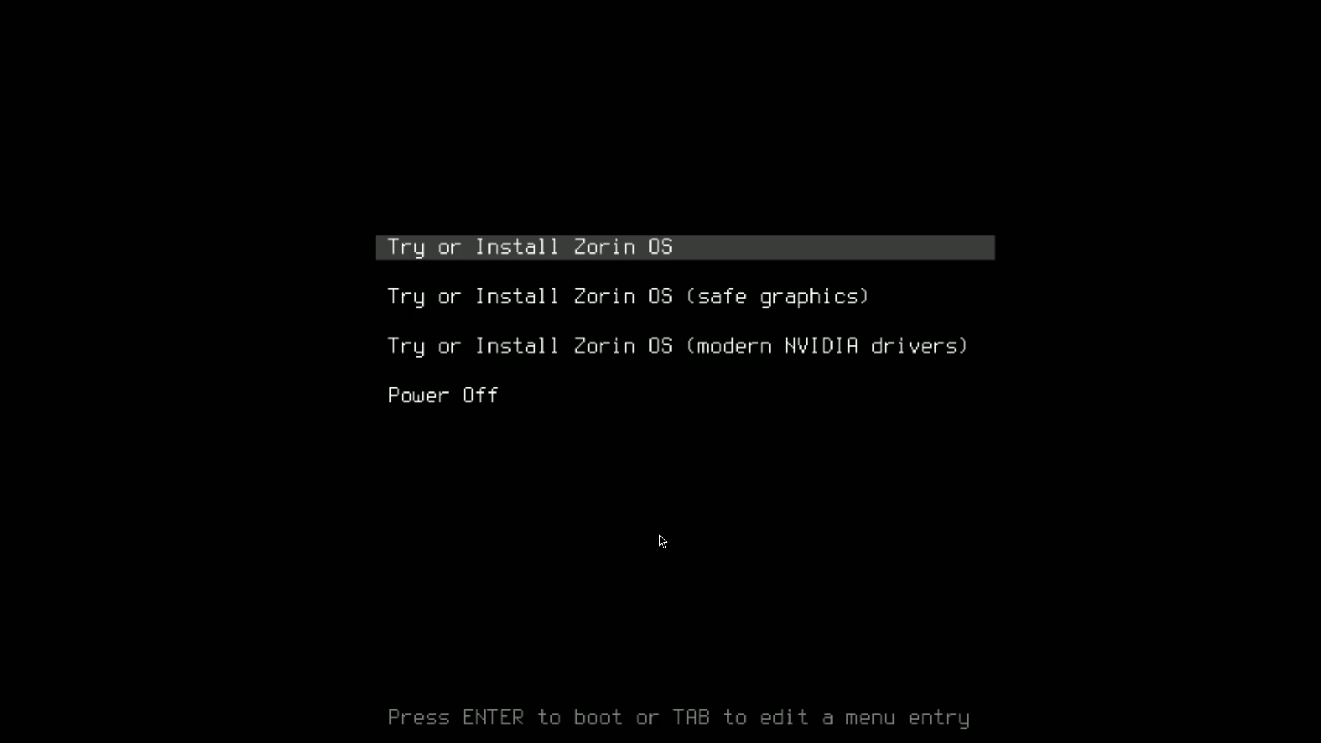 Zorin OS Install Boot Screen