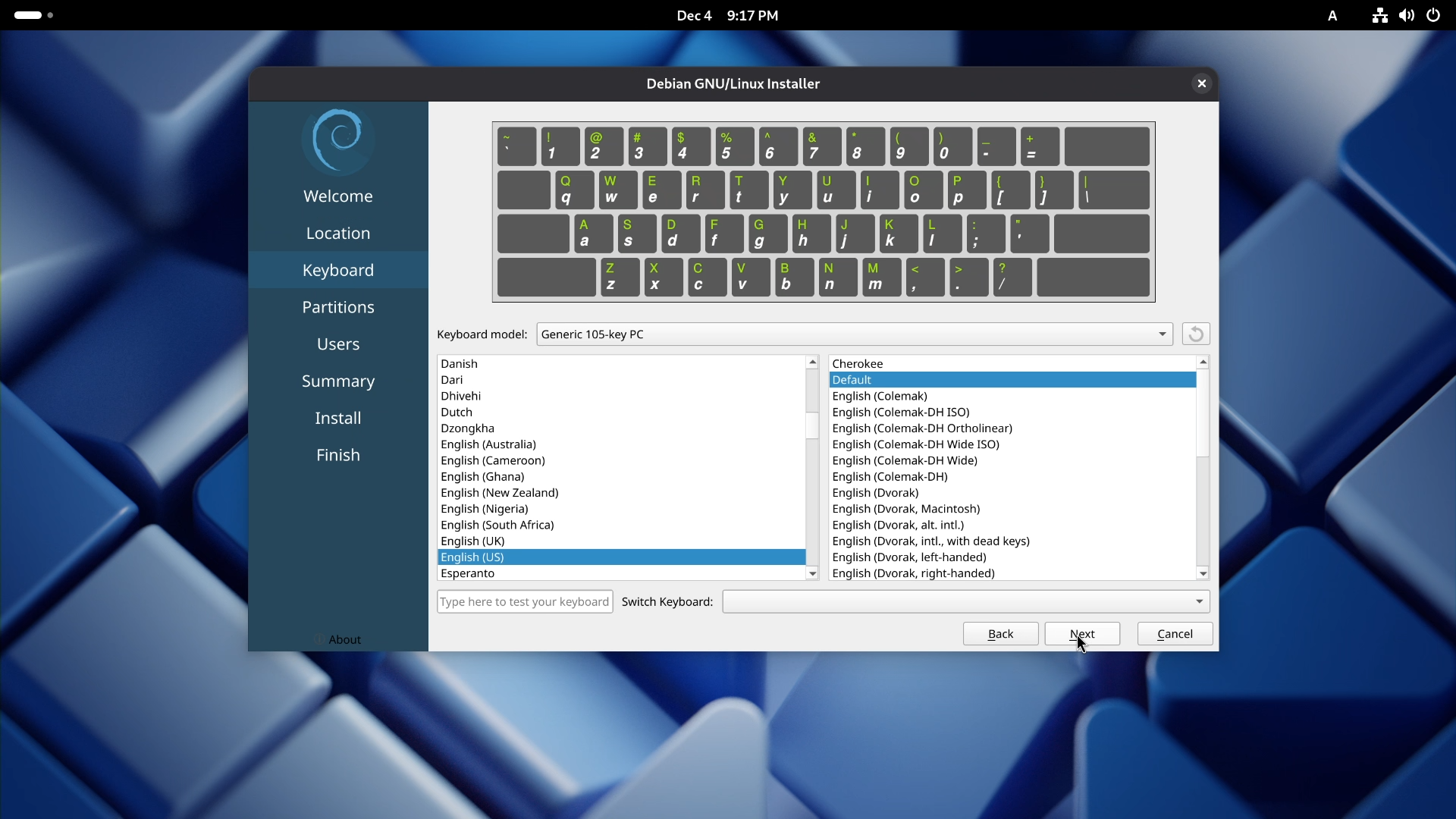 Debian Calamares Installer Keyboard Config