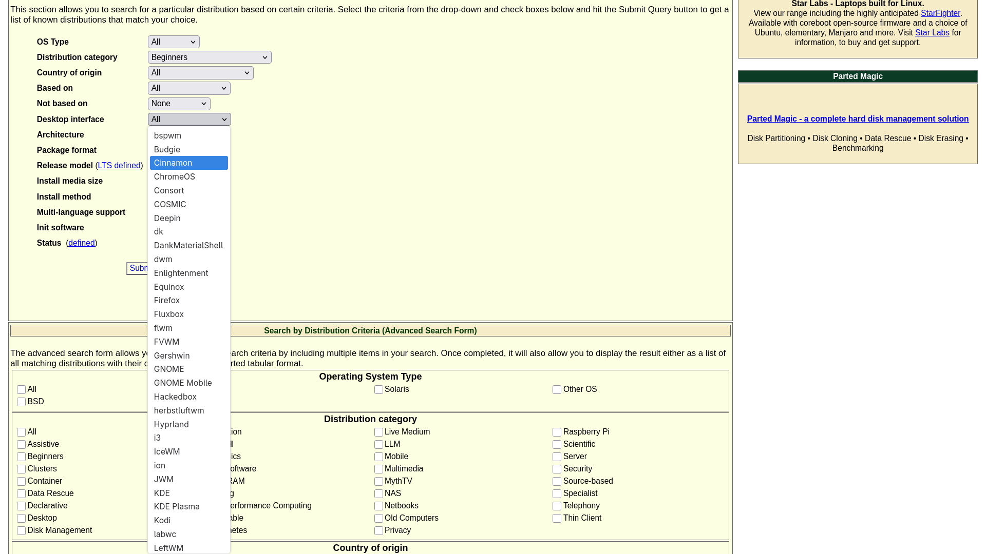 DistroWatch Search Filter - Question No.6: Desktop Interface