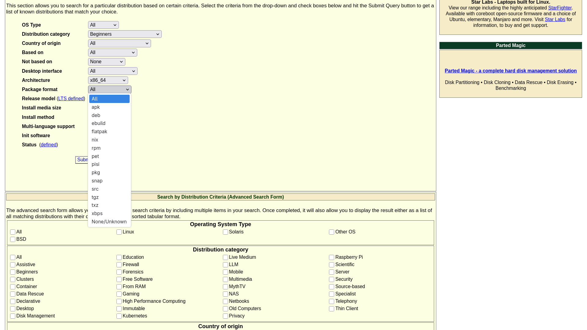 DistroWatch Search Filter - Question No.8: Package Format
