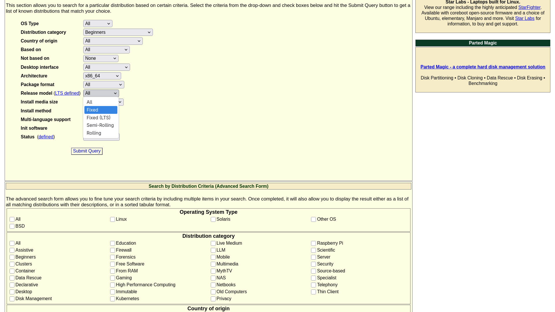 DistroWatch Search Filter - Question No.9: Release Model