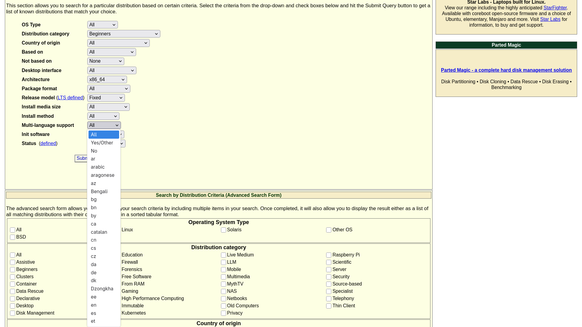 DistroWatch Search Filter - Question No.12: Multi-language Support
