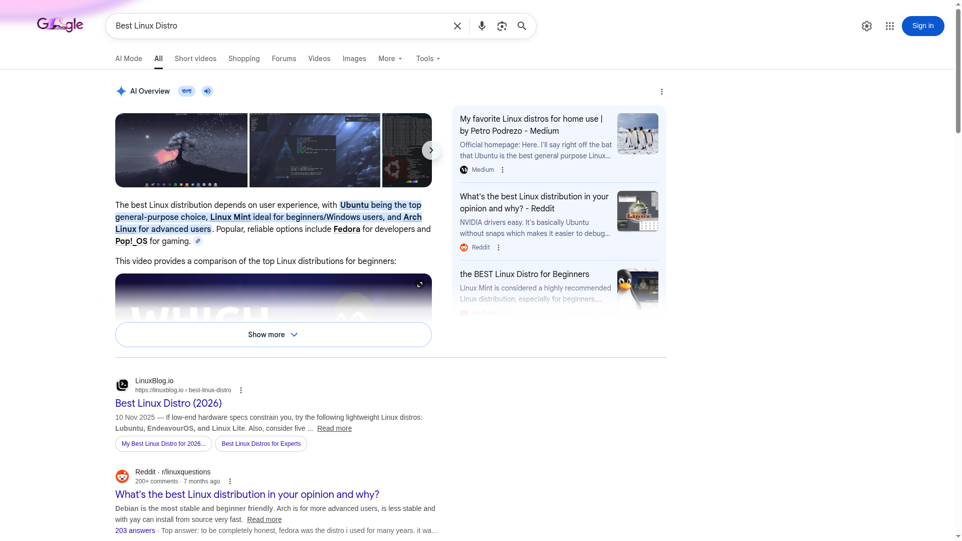Google Search - Best Linux Distro