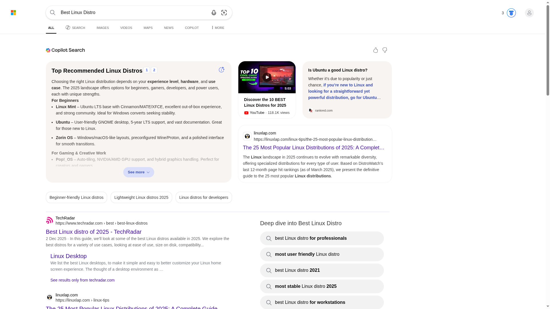 Bing Search - Best Linux Distro
