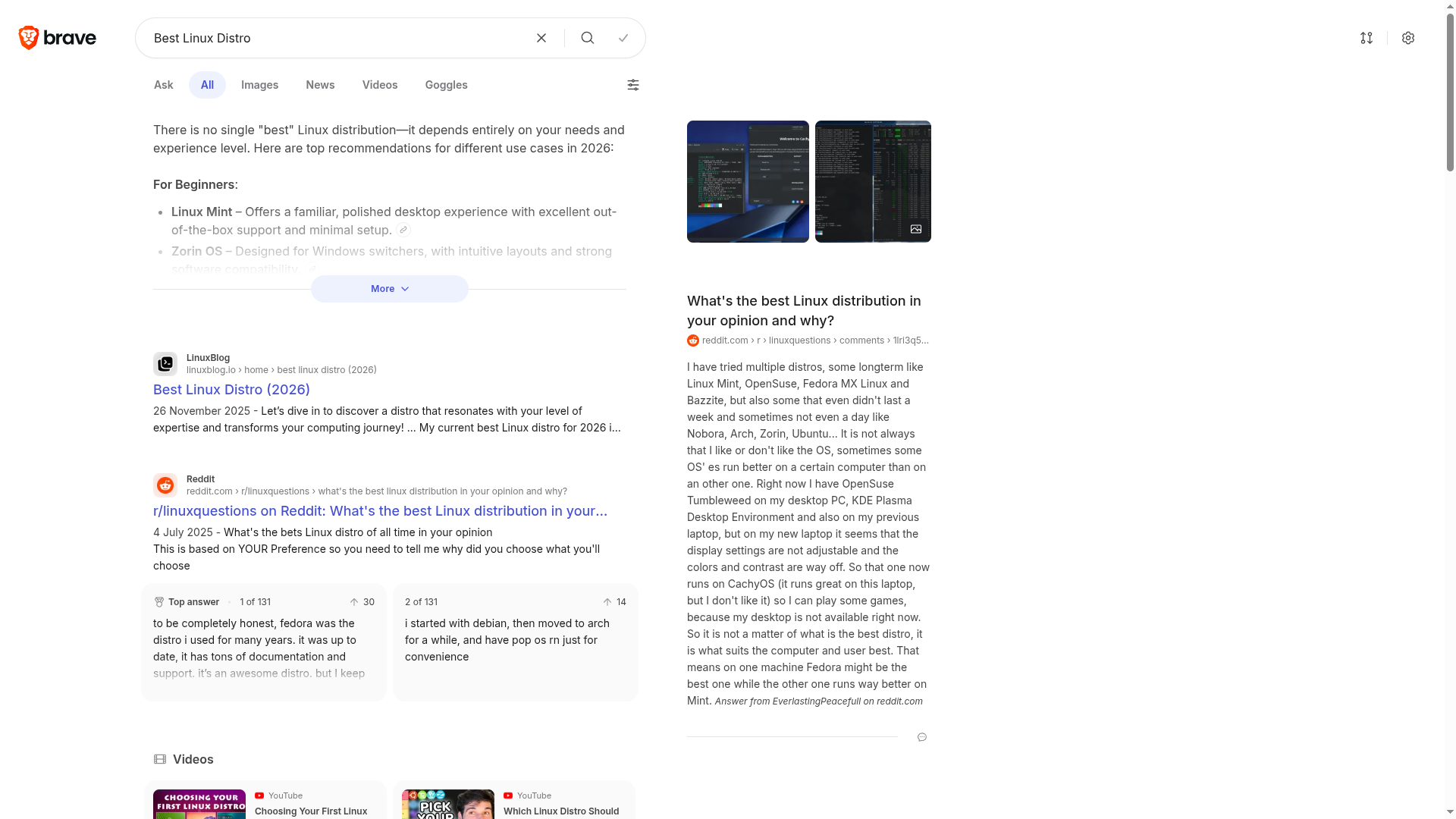 Brave Search - Best Linux Distro
