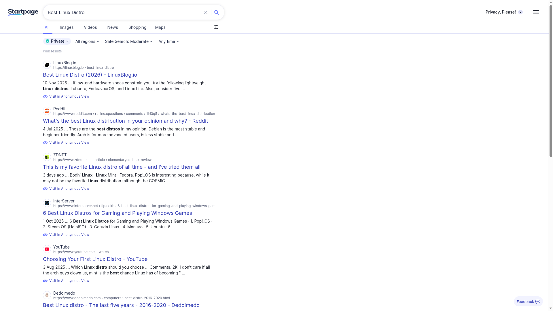 Startpage.com Search - Best Linux Distro