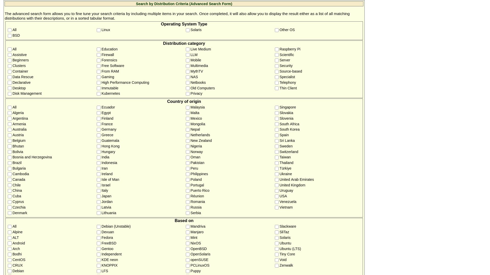 DistroWatch Search Page Check-Box Filter