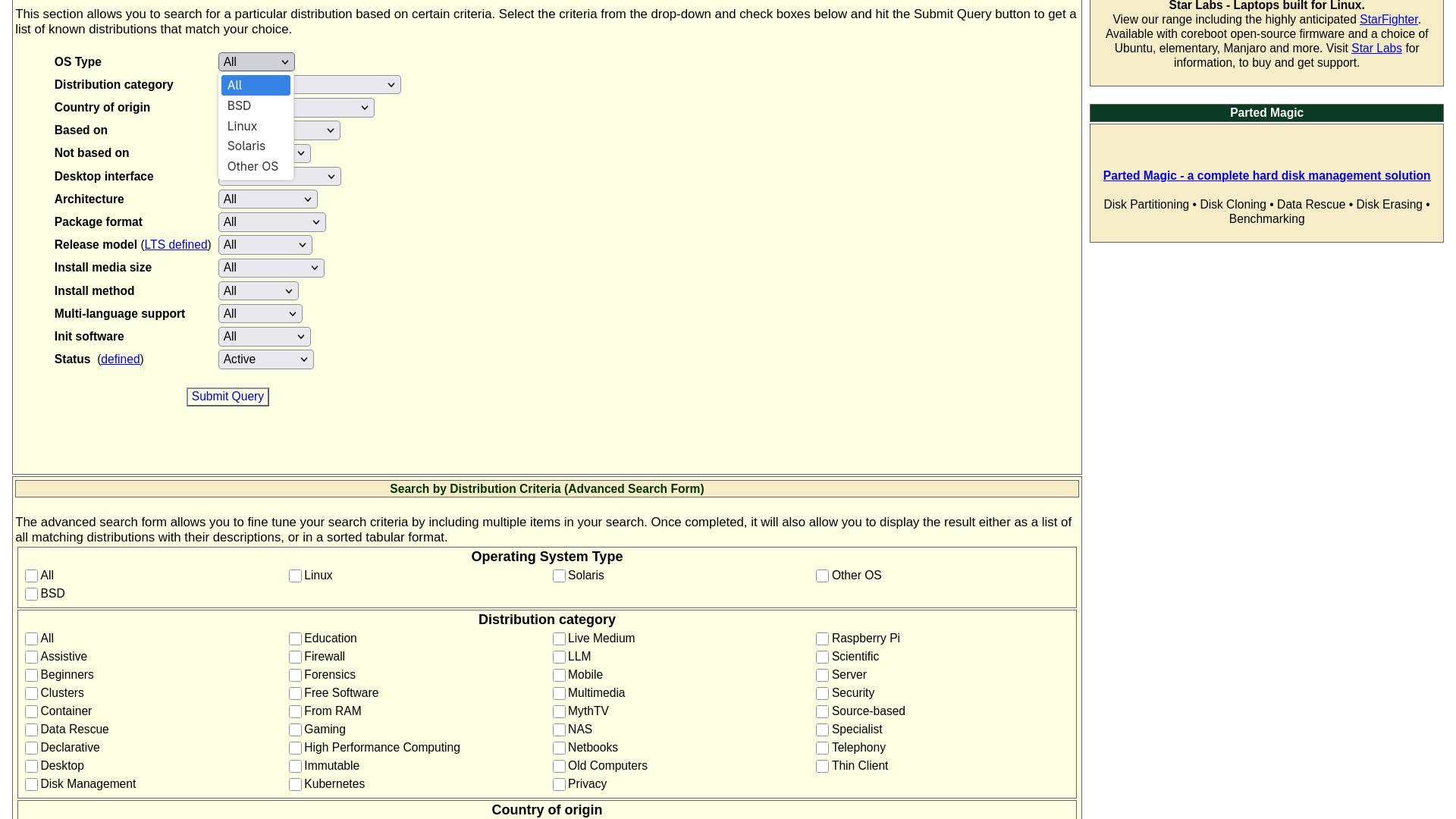 DistroWatch Search Filter - Question No.1: Operating System Type