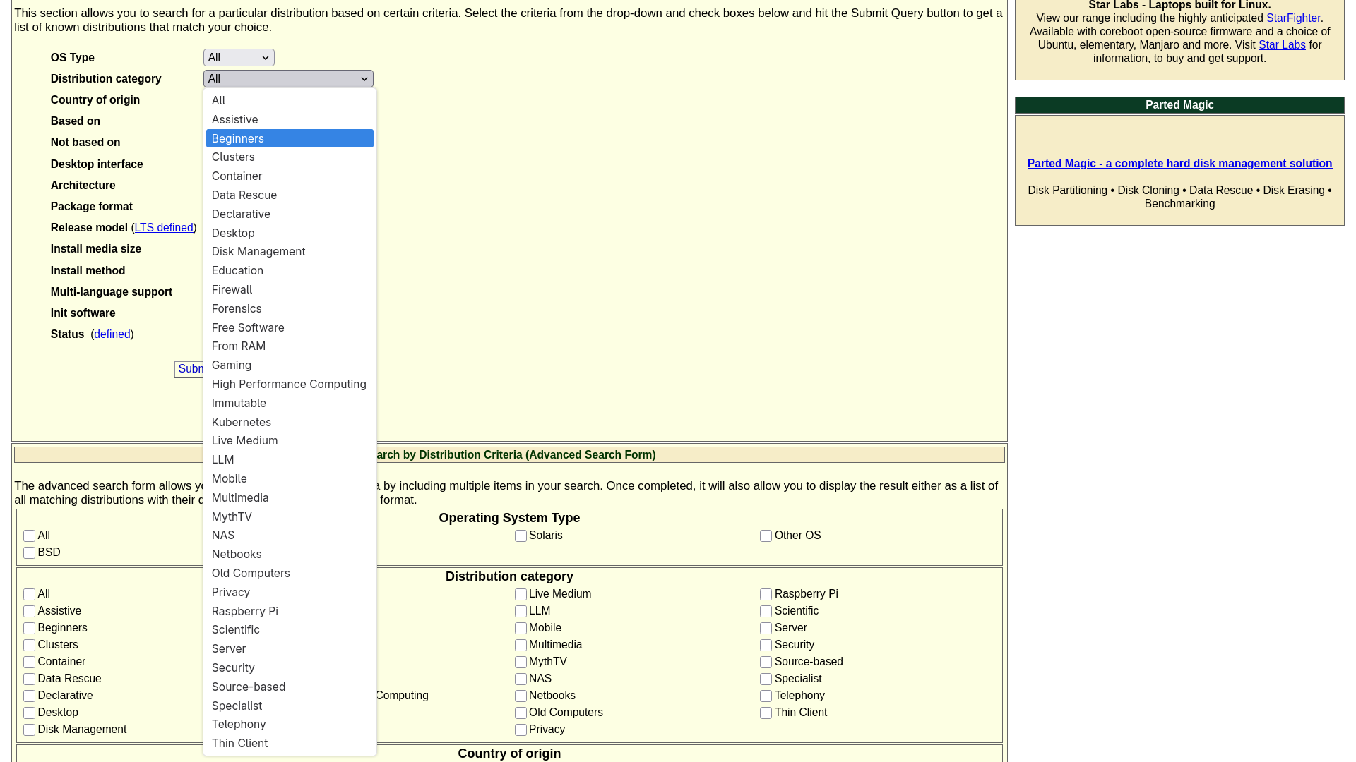 DistroWatch Search Filter - Question No.2: Distribution Category