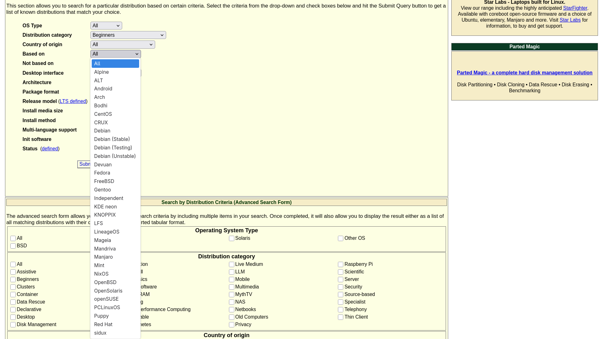 DistroWatch Search Filter - Question No.4: Based On