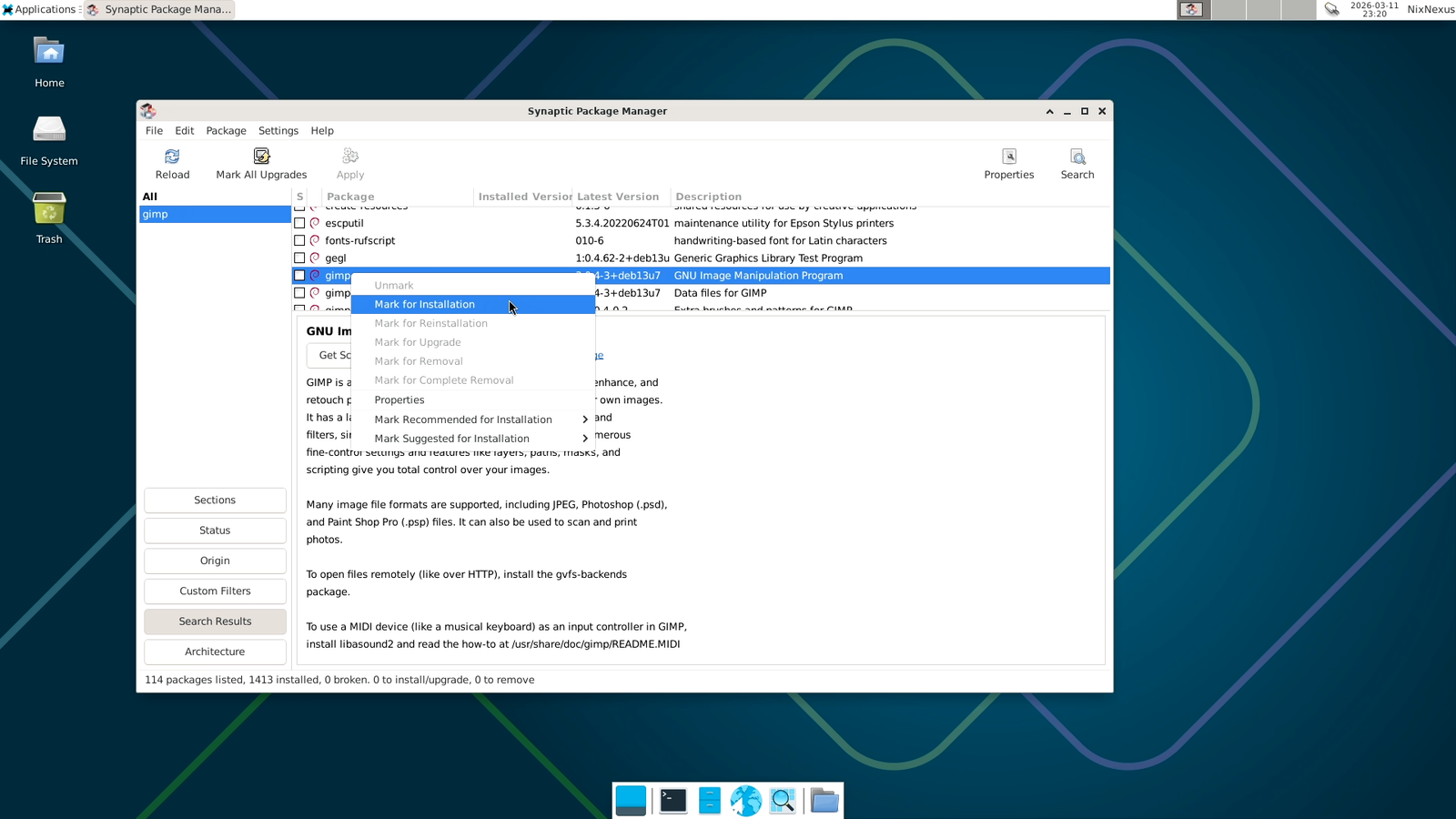 Synaptic Software Manager - Mark for Installation