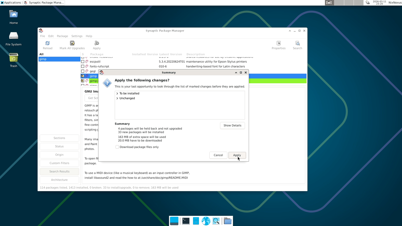 Synaptic Software Manager - Apply Summary