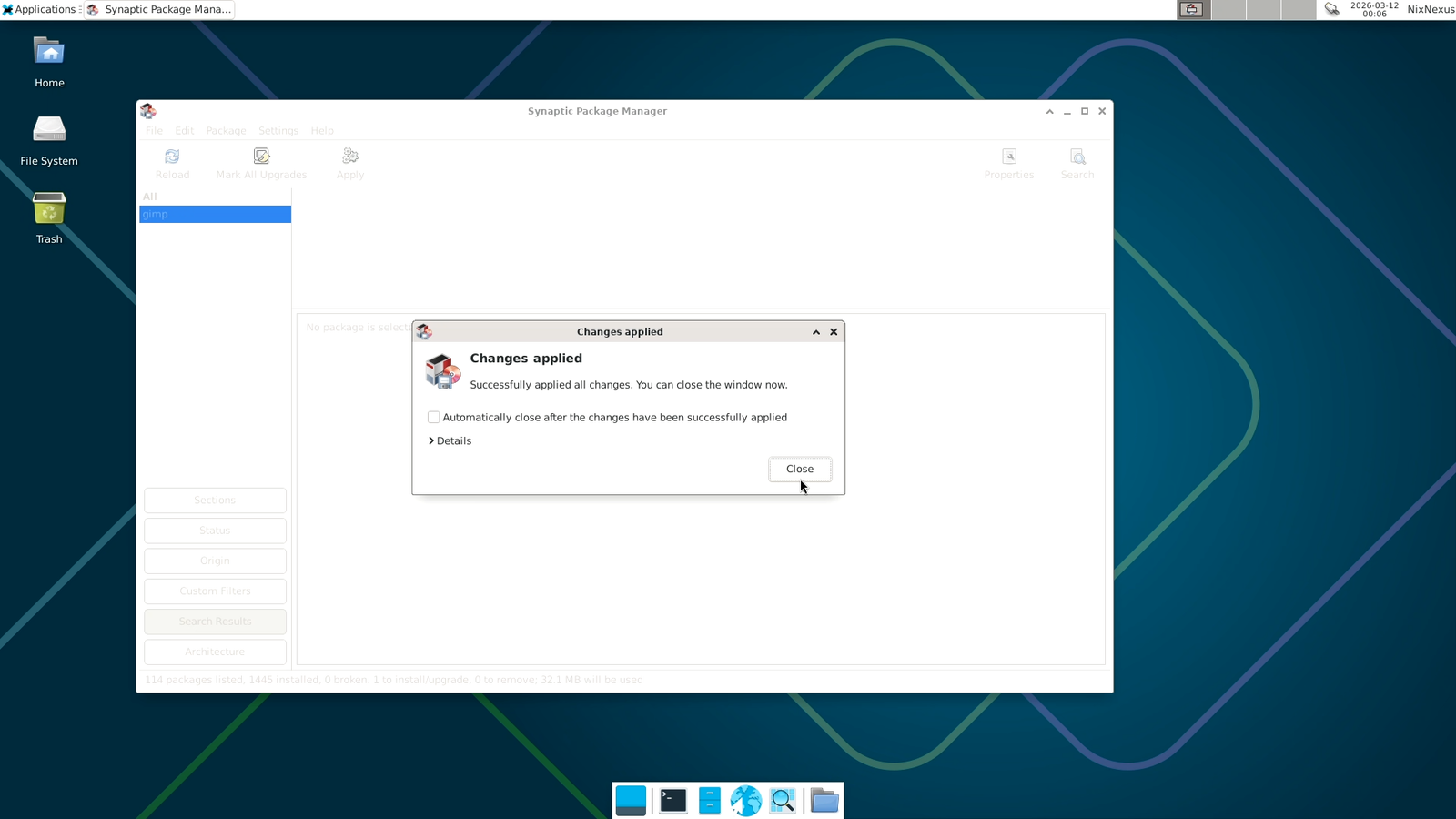 Synaptic Software Manager - Installation Confirmation