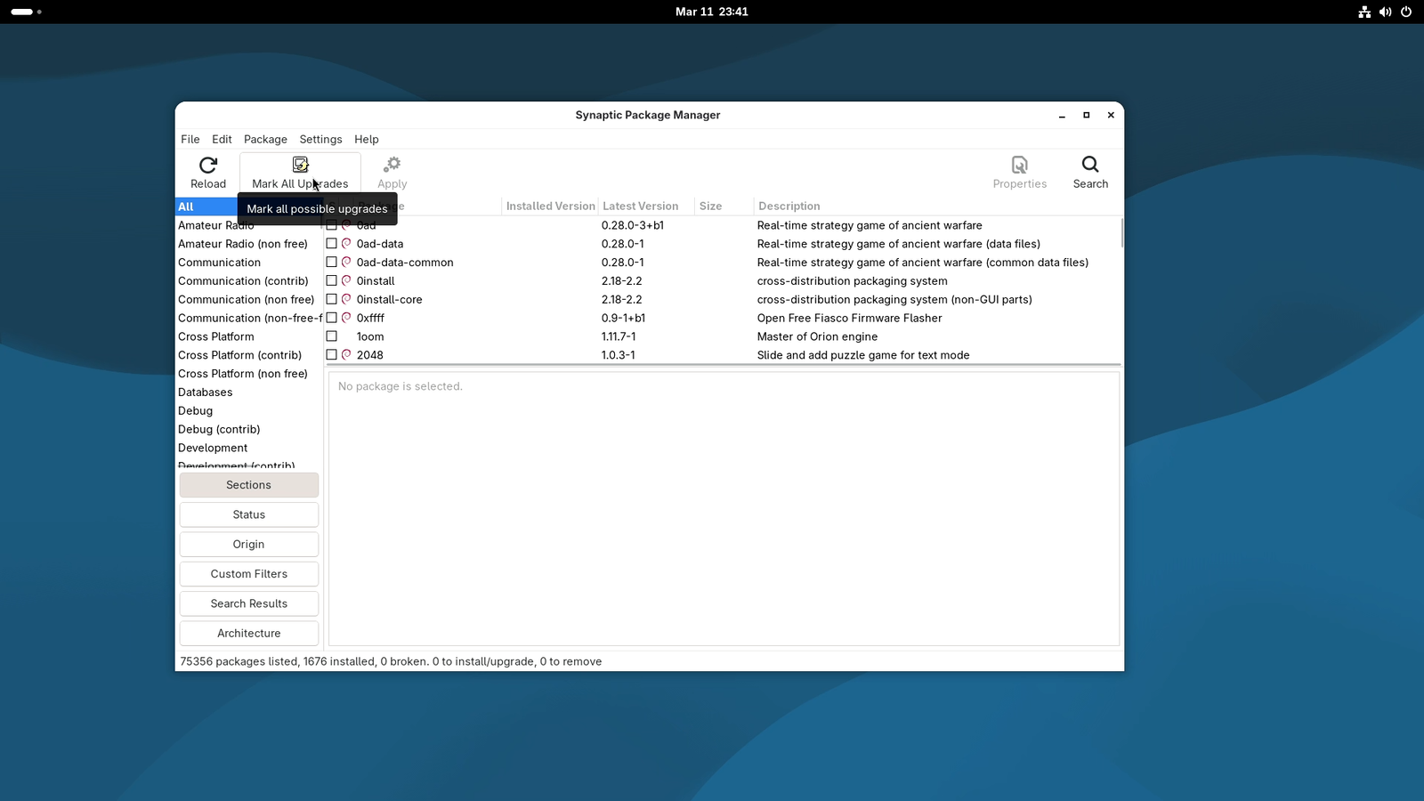 Synaptic Software Manager - Mark All Possible Upgrades
