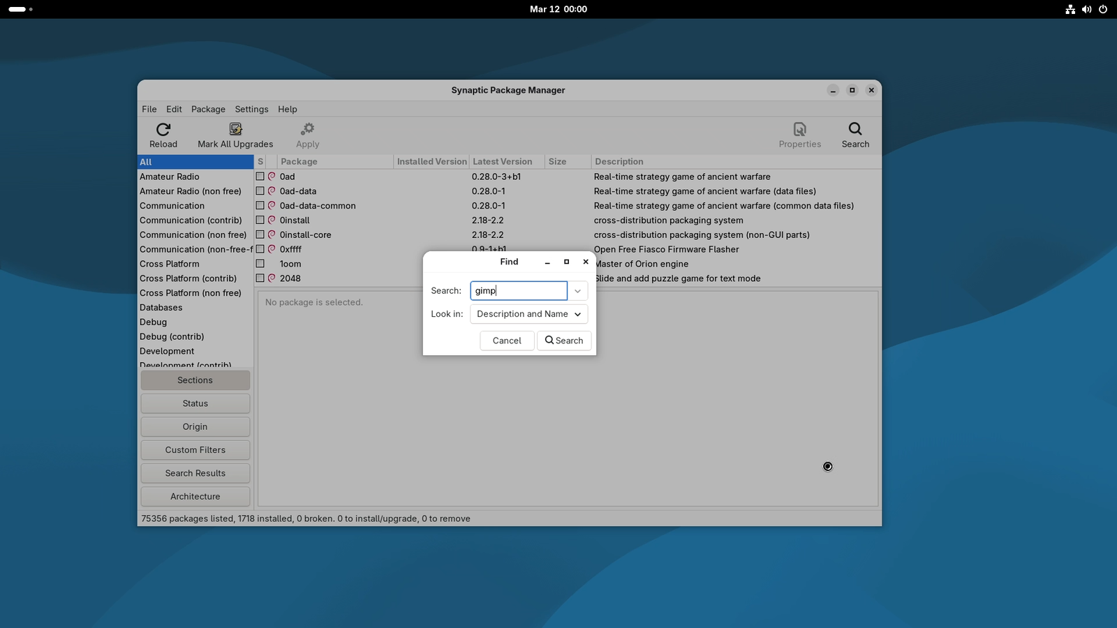 Synaptic Software Manager - Search Facility