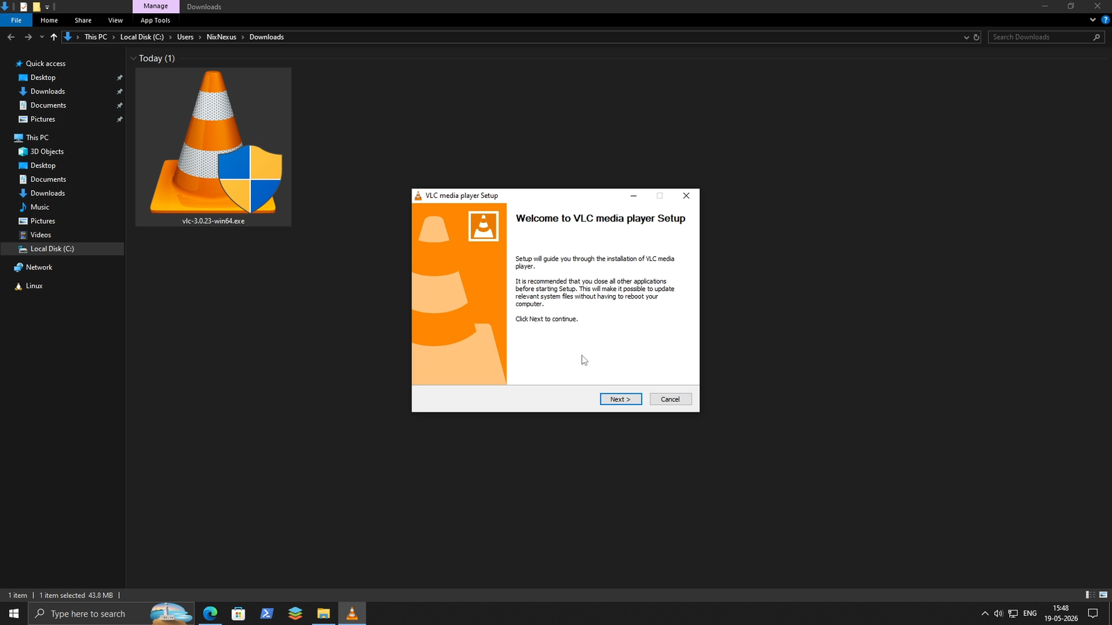 VLC Media Player.exe Install on Windows 10