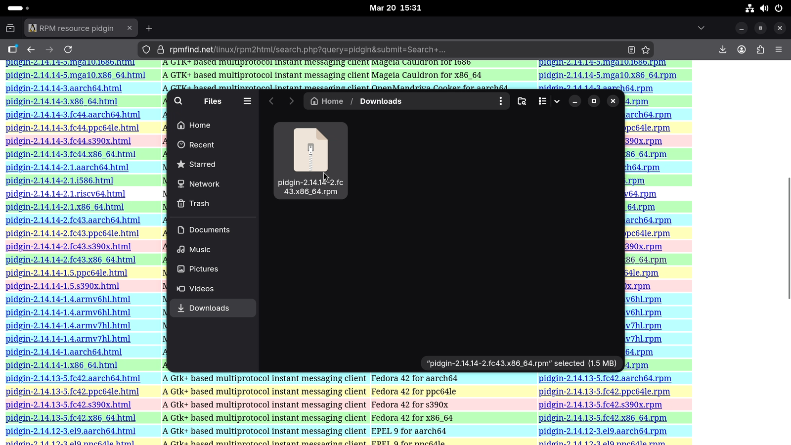 .rpm Package in Nautilus File Manager