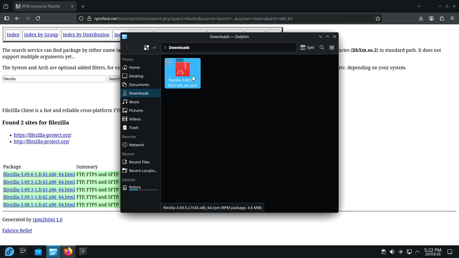 .rpm Package in Dolphin File Manager