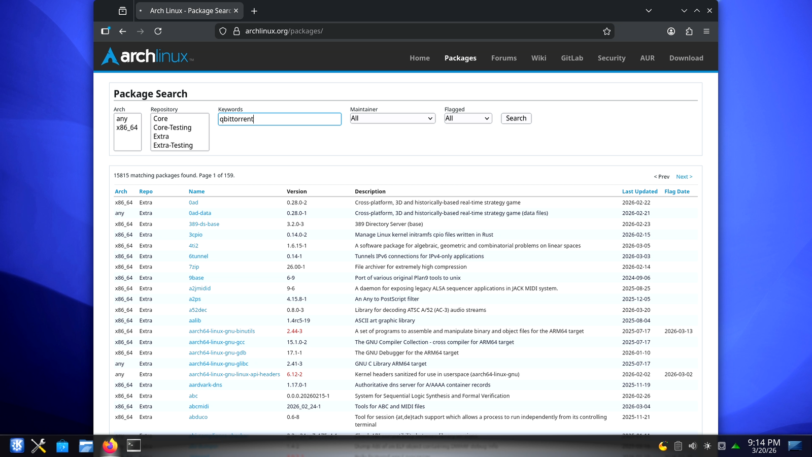 Search .pkg.tar.zst Packages