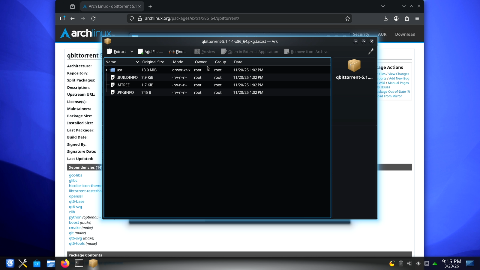 ArchLinux (KDE) treating .pkg.tar.zst as an archive