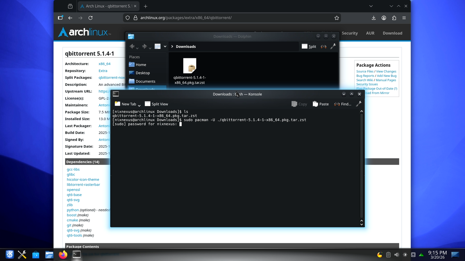 Installing qbittorrent.pkg.tar.zst using CLI and Pacman Package Manager