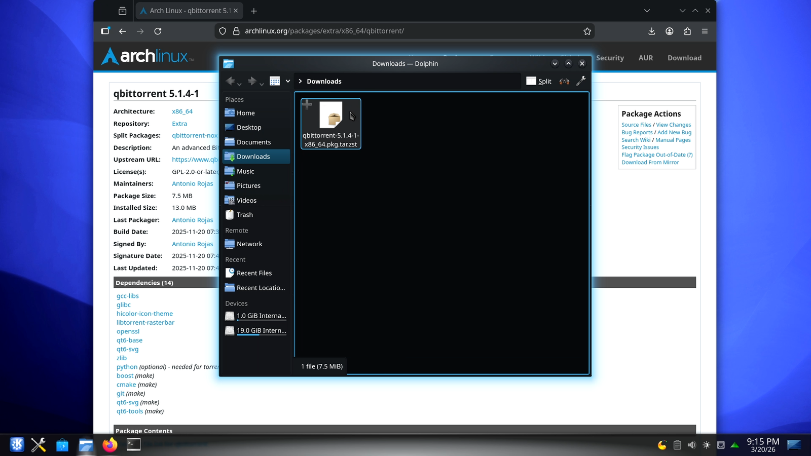 qbitttorent.pkg.tar.zst on Arch Linux