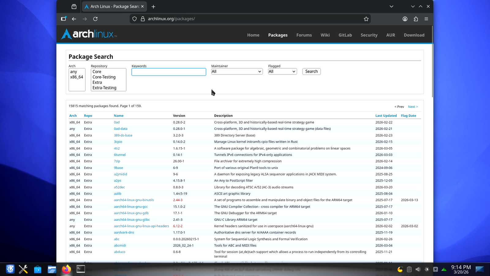 .pkg.tar.zst Package Database
