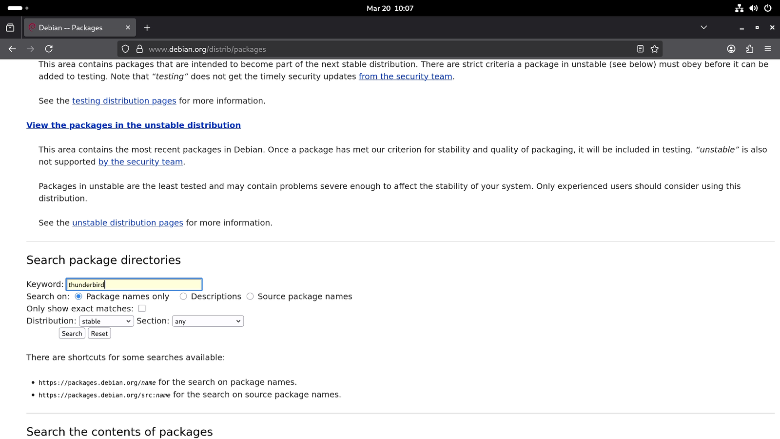 Search .deb Packages