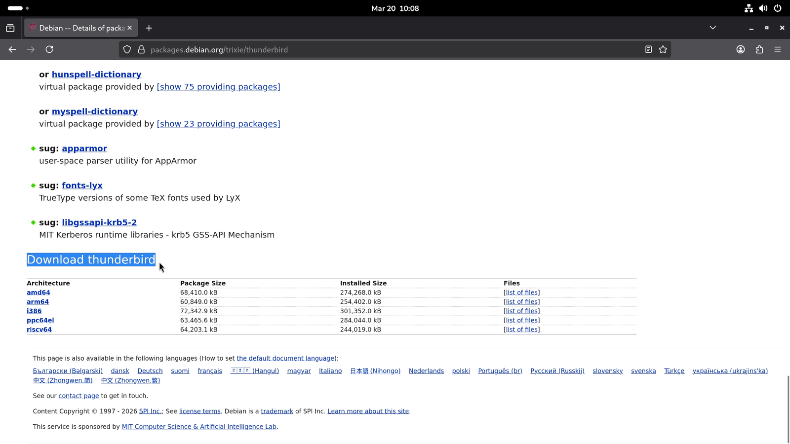 Download Thunderbird.deb