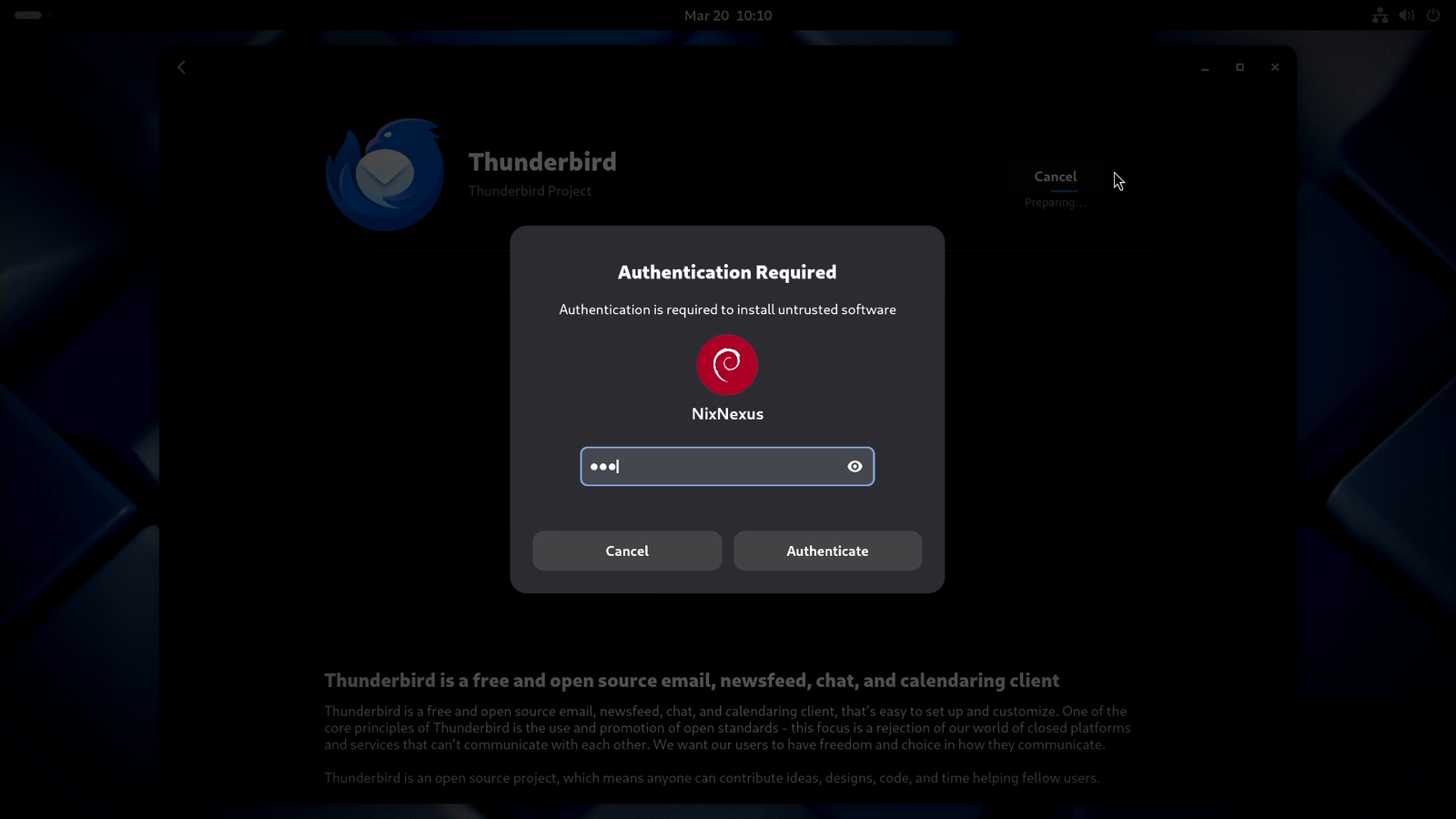 Authenticate Gnome Software Center to install .deb Package