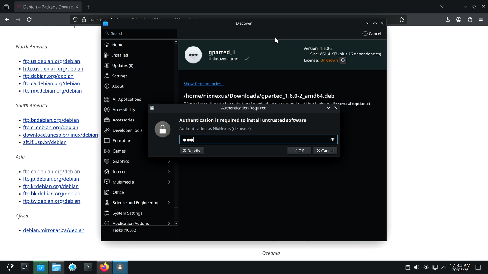 Authenticate Discover Software Center to install .deb Package