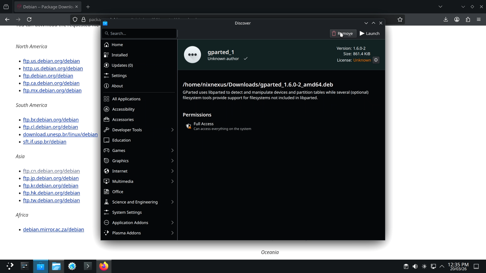 Uninstalling / Removing .deb Package with Discover Software Center