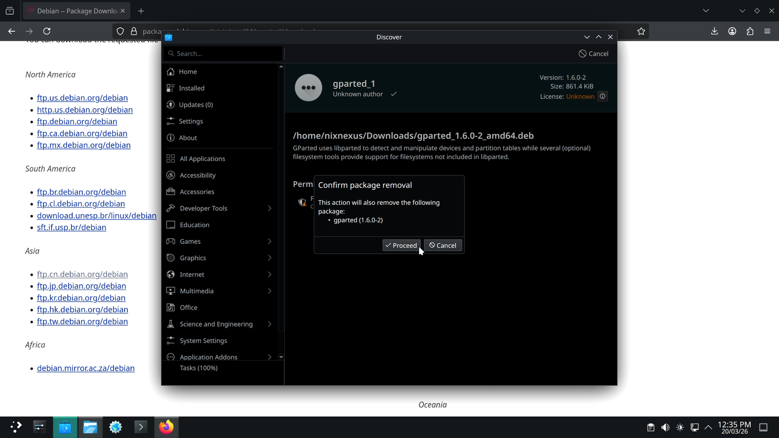 Reconfirm the removal of .deb Package with Discover Software Center