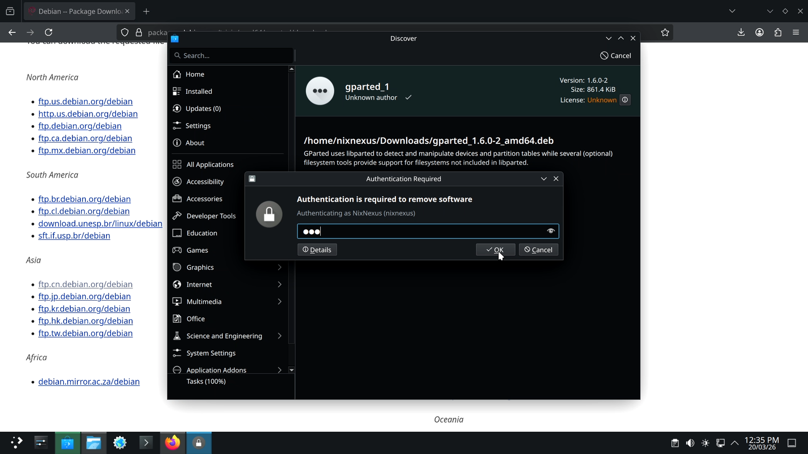 Authenticate Discover Software Center to uninstall .deb Package
